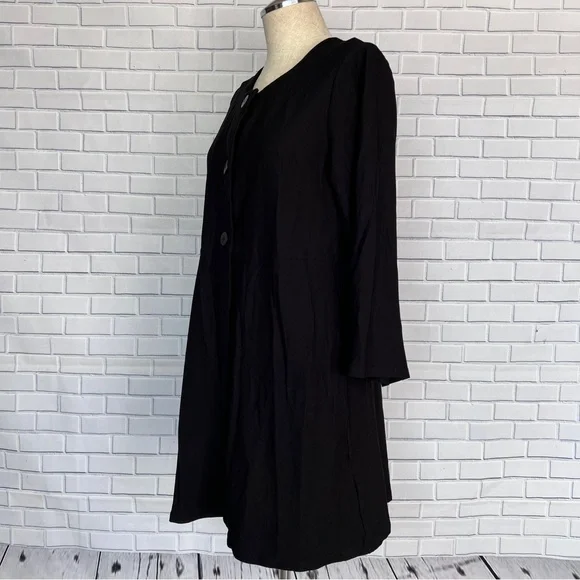 Eileen Fisher Round Neck Tunic Jacket 3-Button 3/4 Sleeve Front Pockets - Picture 4 of 9